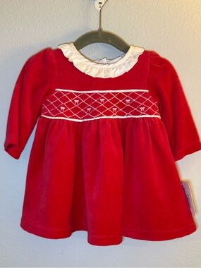 Little Me Red Velvet Dress with White Collar - 6 Months